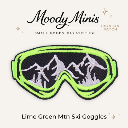Lime Green Mountain Ski Goggles Embroidered Patch