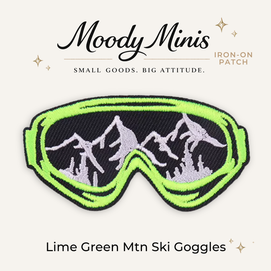 Lime Green Mountain Ski Goggles Embroidered Patch