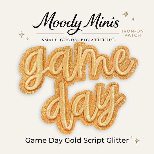 Game Day Gold Script Glitter Embroidered Patch
