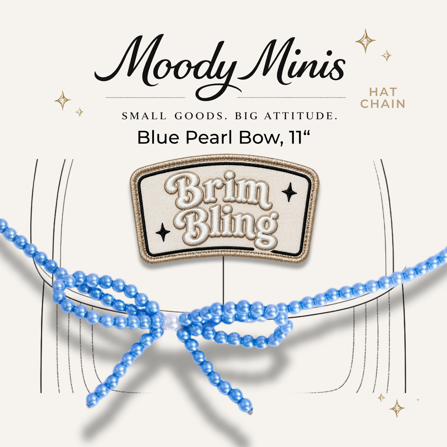 Blue Pearl Bow - 11 Inch Hat Chain
