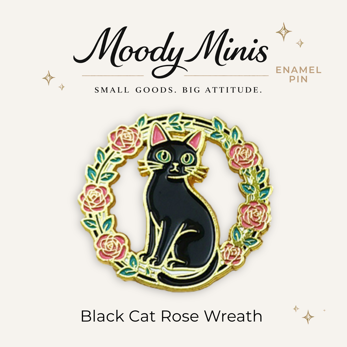 Black Cat Rose Wreath Enamel Pin