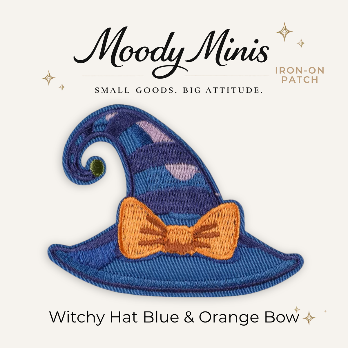 Witchy Hat Blue & Orange Bow Embroidered Patch