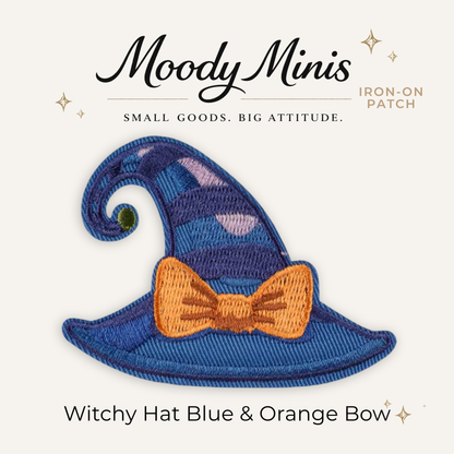 Witchy Hat Blue & Orange Bow Embroidered Patch
