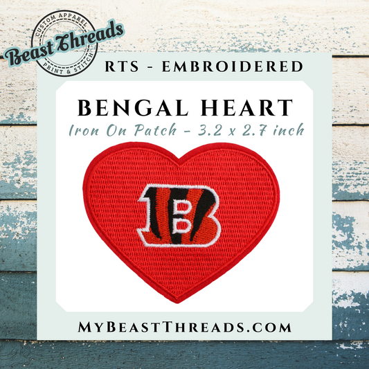 Bengals Heart Embroidered Patch- RTS