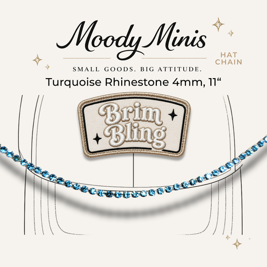 Turquoise Rhinestone 4mm - 11 Inch Hat Chains