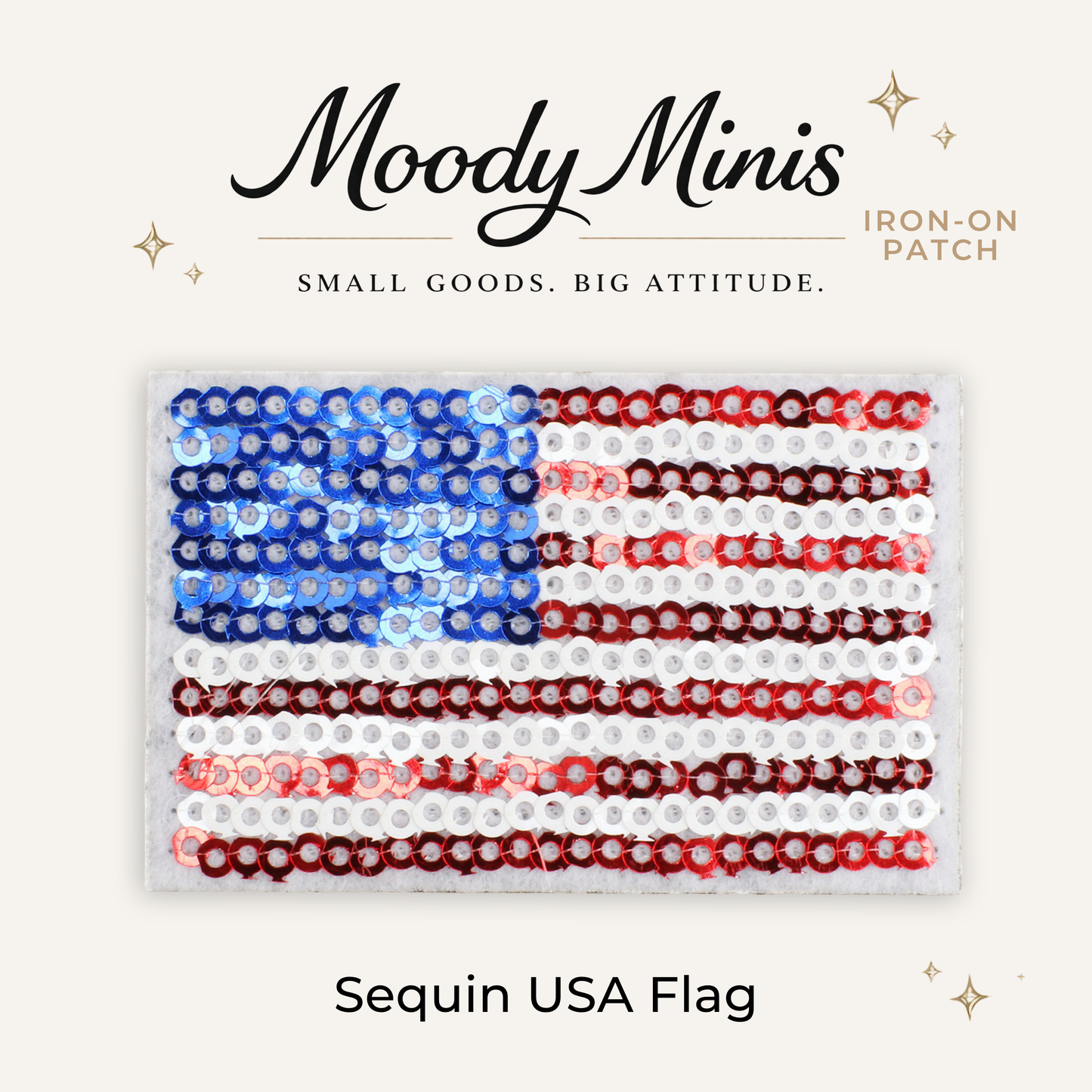 Sequin USA Flag Embroidered Patch- RTS