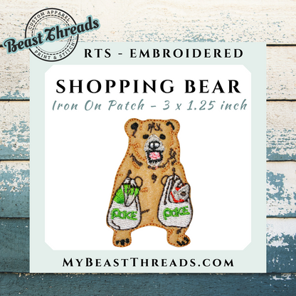 Shopping Bear Embroidered Patch- RTS