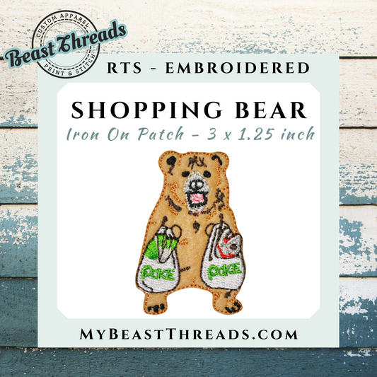Shopping Bear Embroidered Patch- RTS