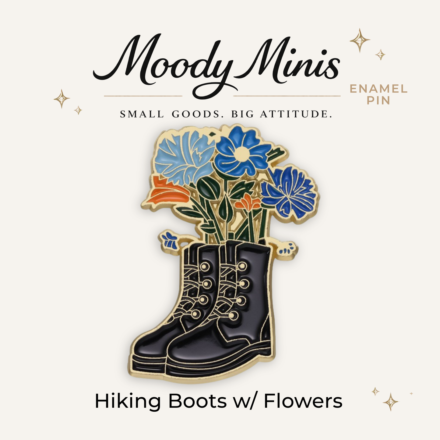 Hiking Boots w/Flowers Enamel Pin