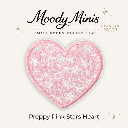 Preppy Pink Stars Heart Embroidered Patch