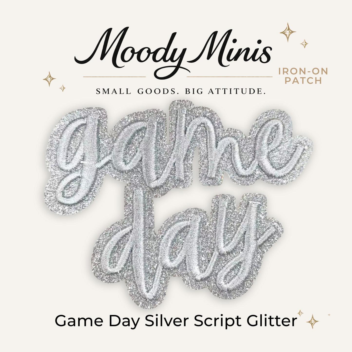 Game Day Silver Script Glitter Embroidered Patch