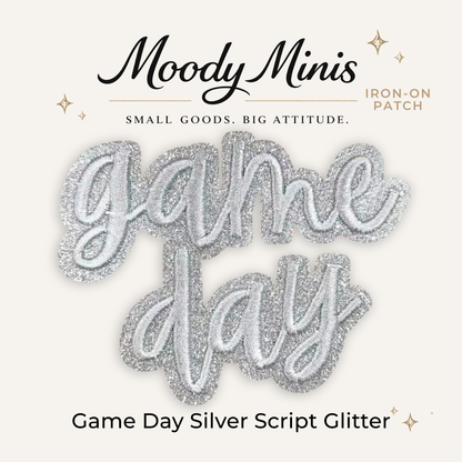 Game Day Silver Script Glitter Embroidered Patch