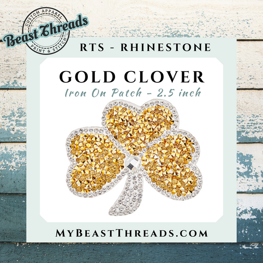 Gold Clover Rhinestone Patch- RTS