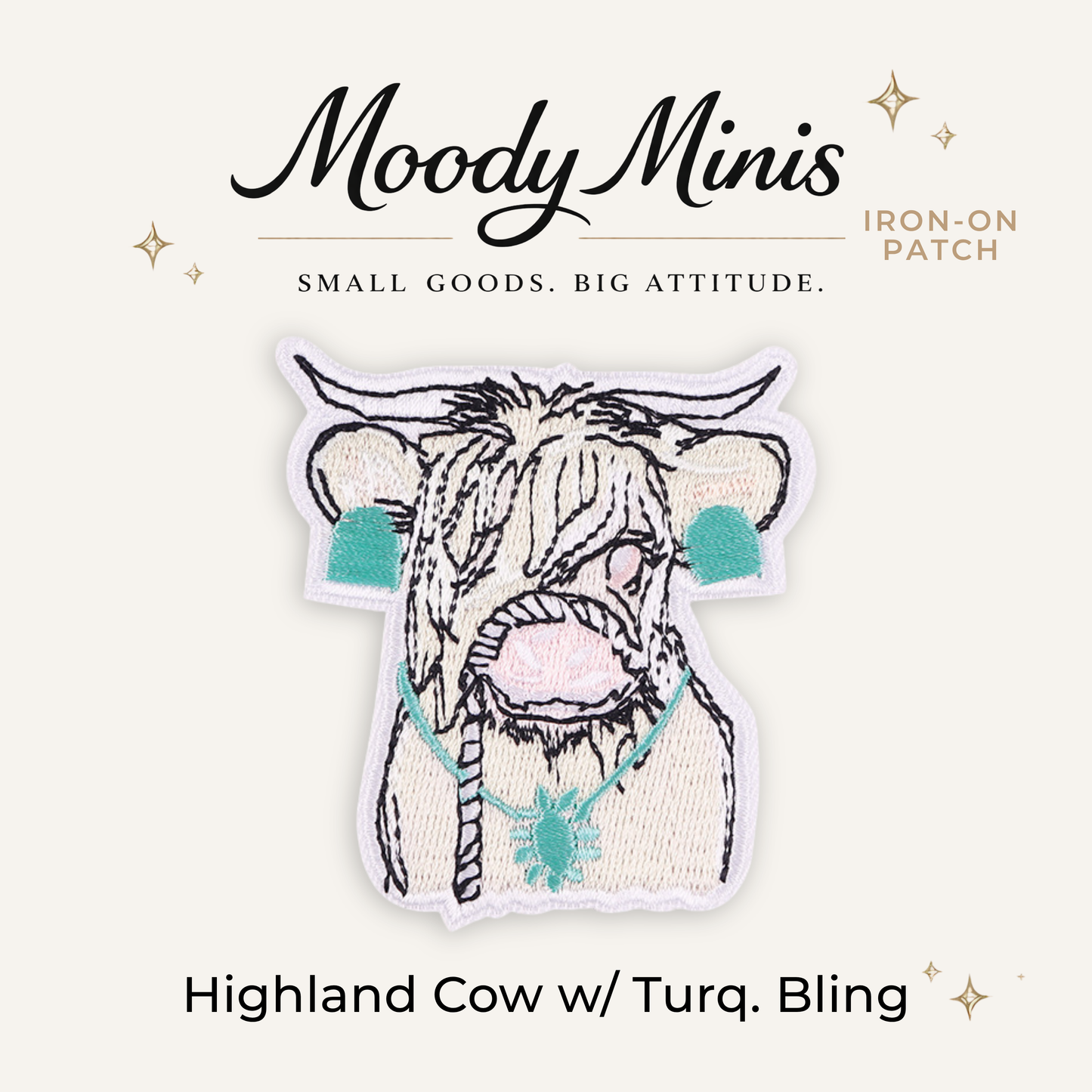 Highland Cow w/ Turquoise Bling Embroidered Patch