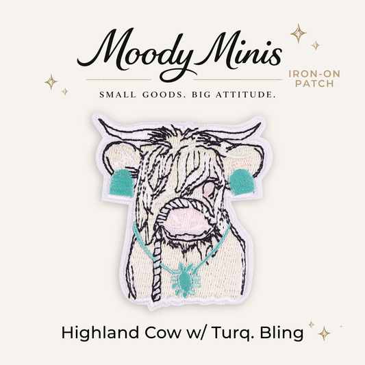 Highland Cow w/ Turquoise Bling Embroidered Patch