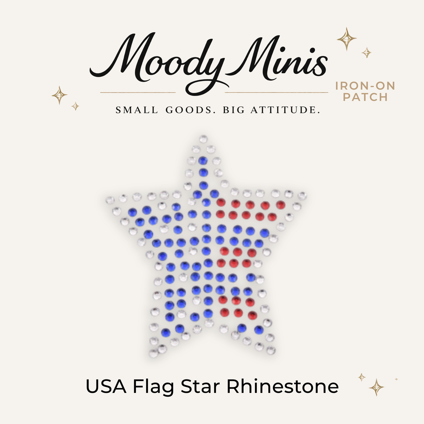 USA Flag Star Rhinestone Patch- RTS