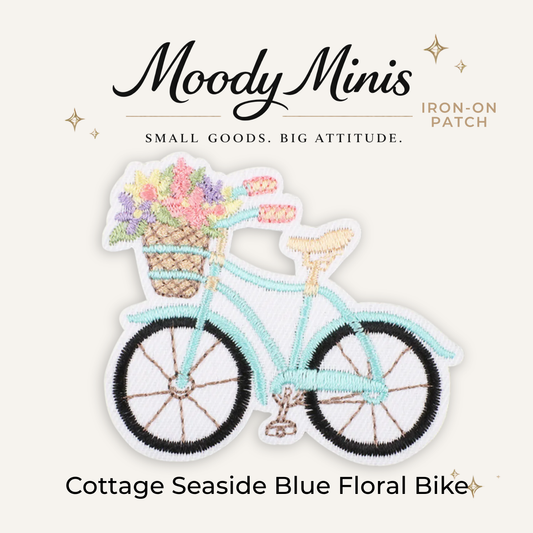 Cottage Seaside Blue Floral Bike Embroidered Patch