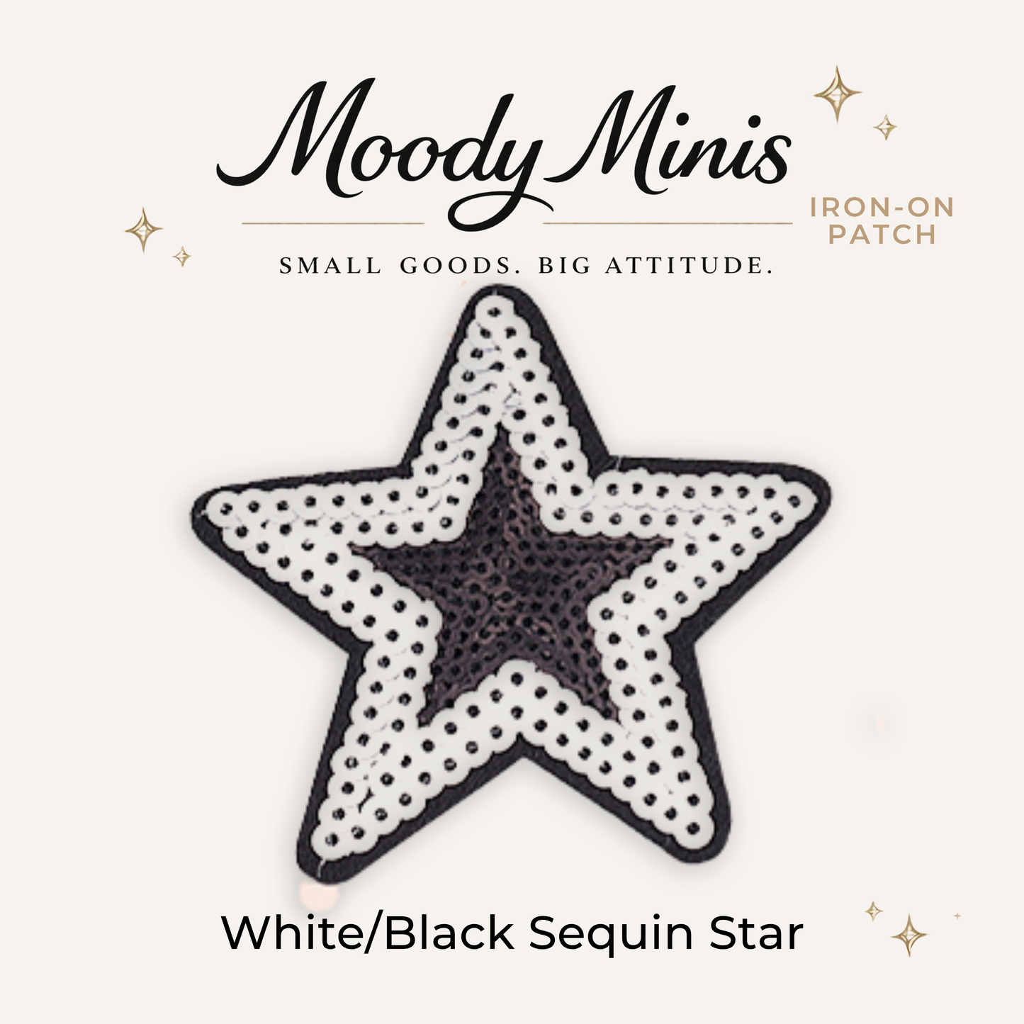 White/Black Star Sequin Patch- RTS