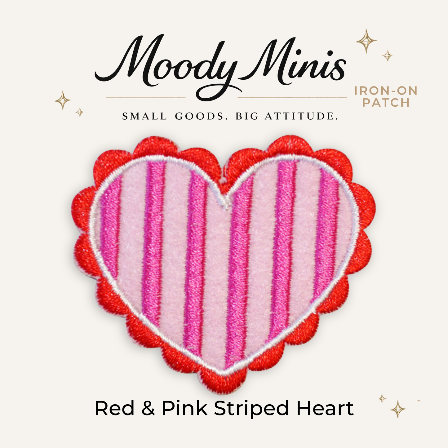 Red & Pink Striped Heart Embroidered Patch