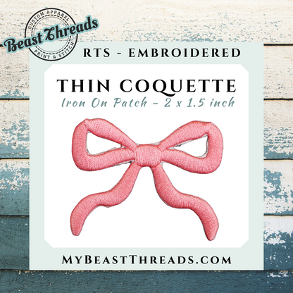 Thin Coquette Bow Embroidered Patch- RTS