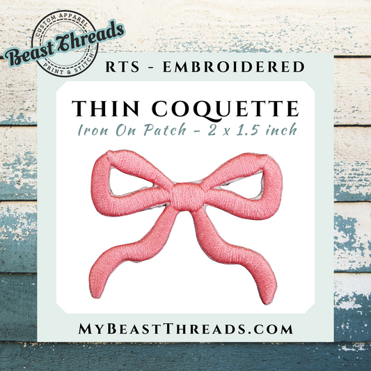 Thin Coquette Bow Embroidered Patch- RTS
