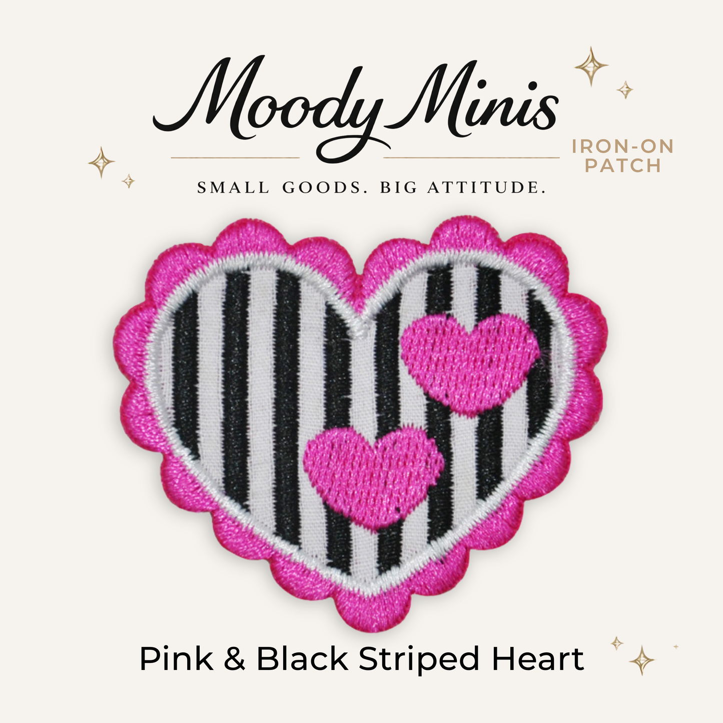 Pink & Black Striped Heart Embroidered Patch