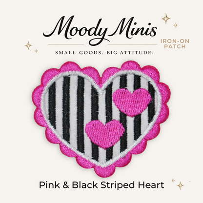 Pink & Black Striped Heart Embroidered Patch