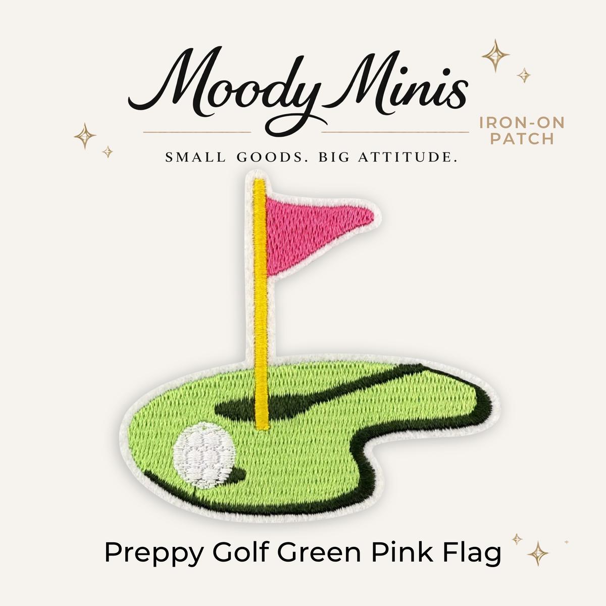 Preppy Golf Green Pink Flag Embroidered Patch