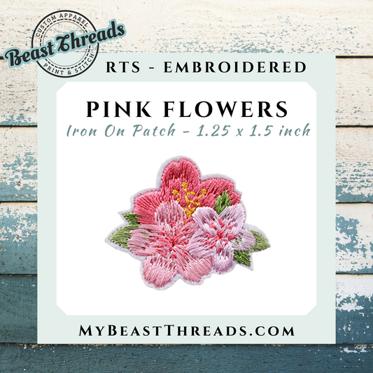 Pink Flowers Embroidered Patch- RTS