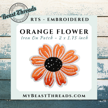 Orange Flower Embroidered Patch- RTS