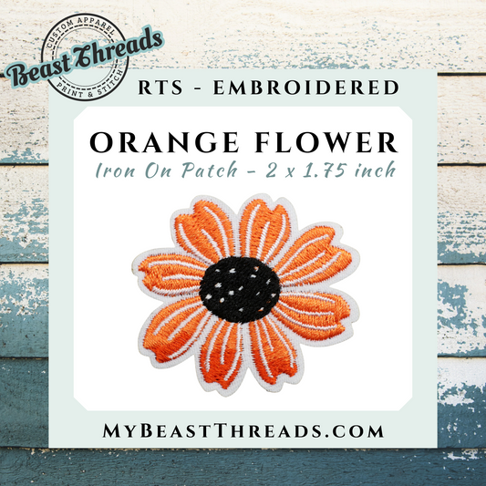 Orange Flower Embroidered Patch- RTS