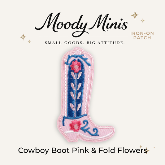 Cowboy Boot Pink & Folk Flower Embroidered Patch