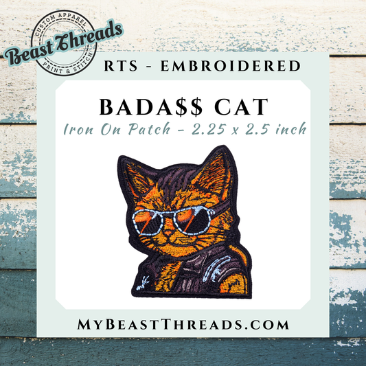 Badass Cat Embroidered Patch- RTS
