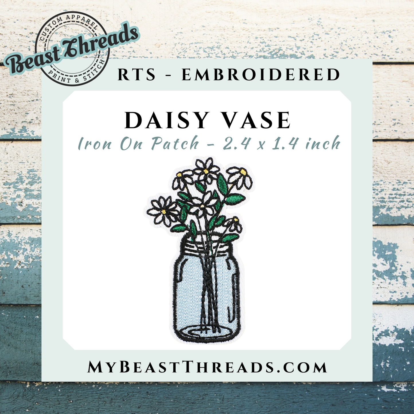 Daisy Vase Embroidered Patch- RTS