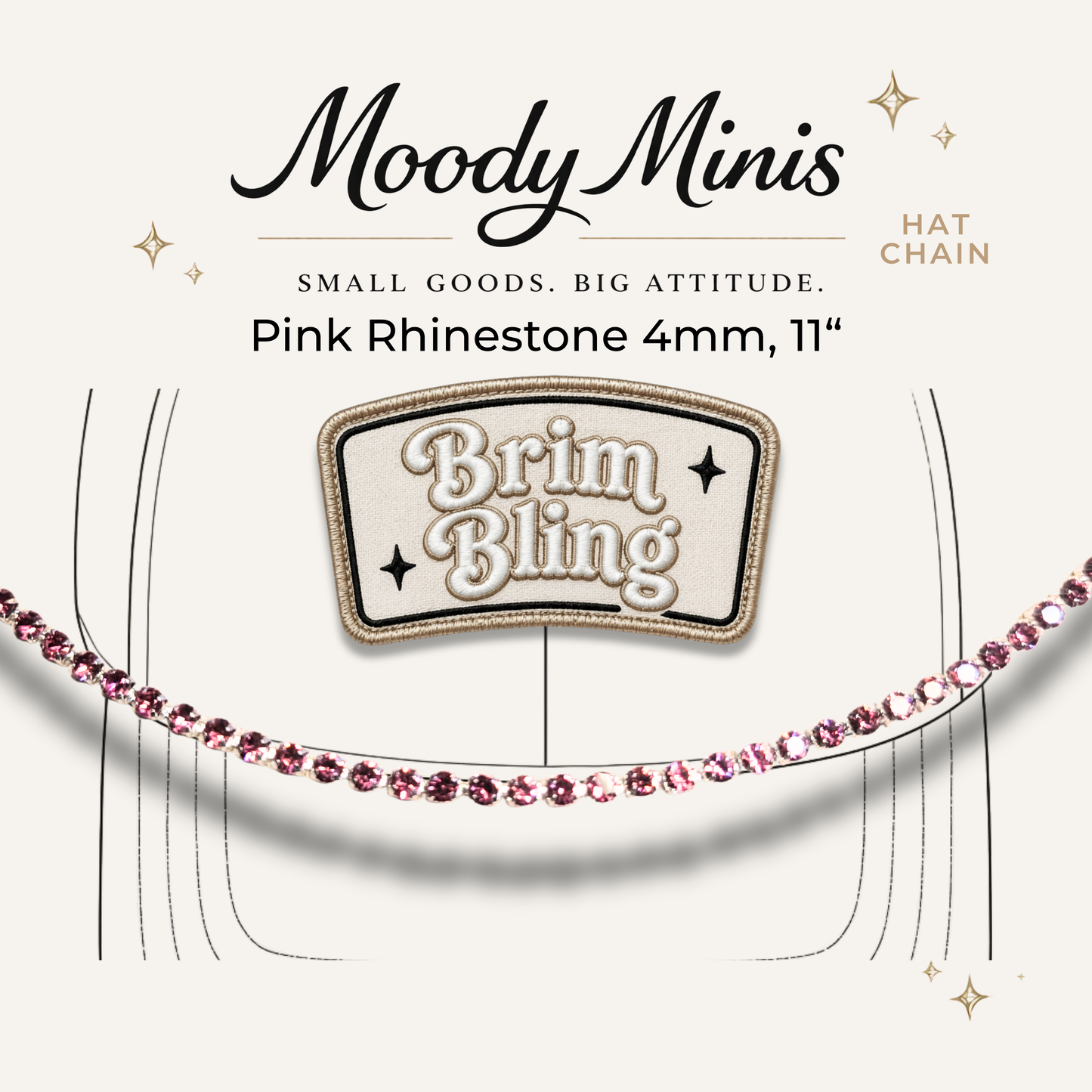 Pink Rhinestone 4mm - 11 Inch Hat Chains