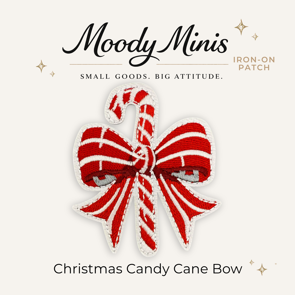 Christmas Candy Cane Bow Embroidered Patch