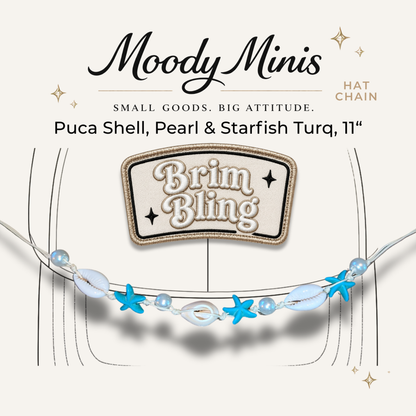Puca Shell, Pearl & Starfish Turq - 11 Inch Hat Chain
