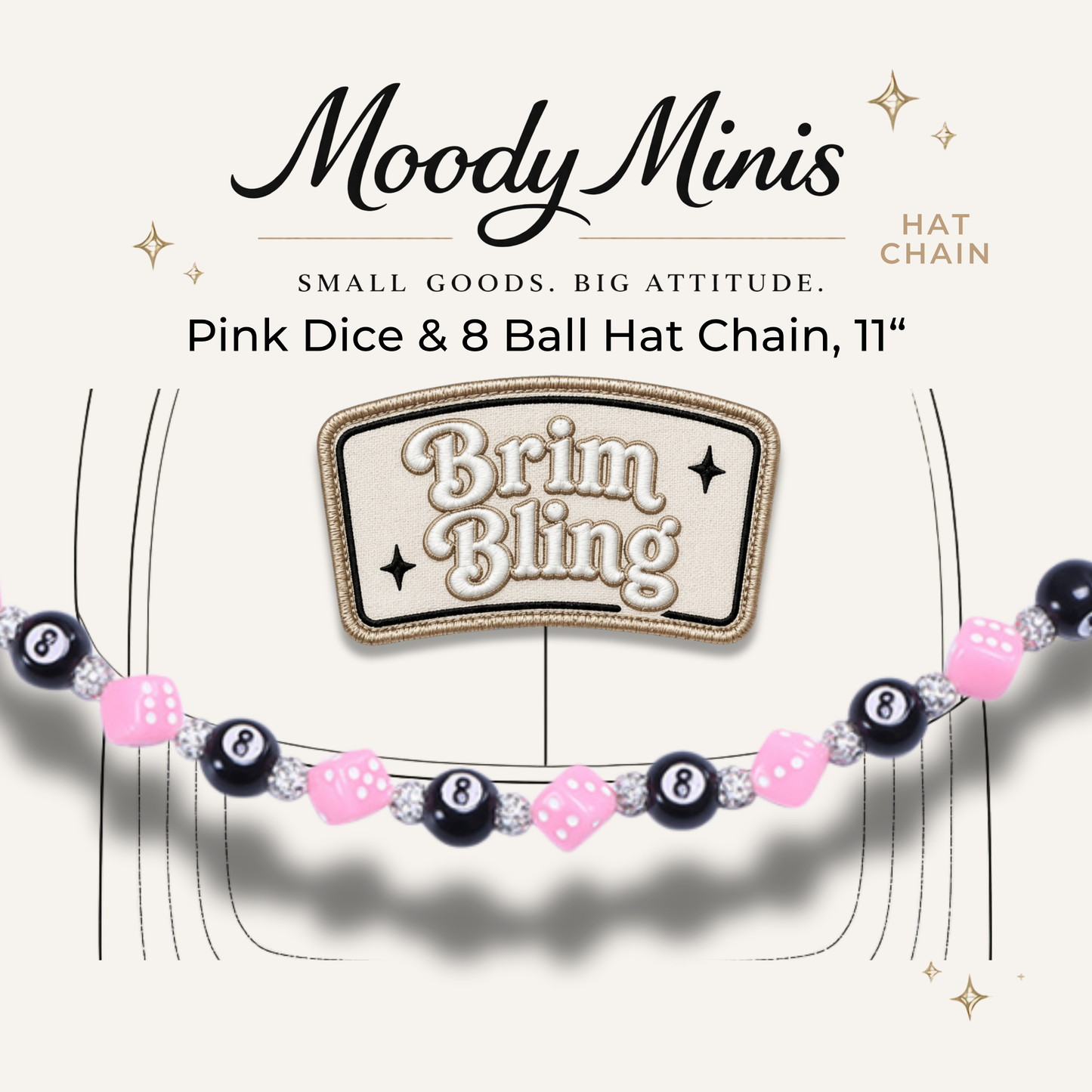 Pink Dice & 8 Ball - 11 Inch Hat Chain