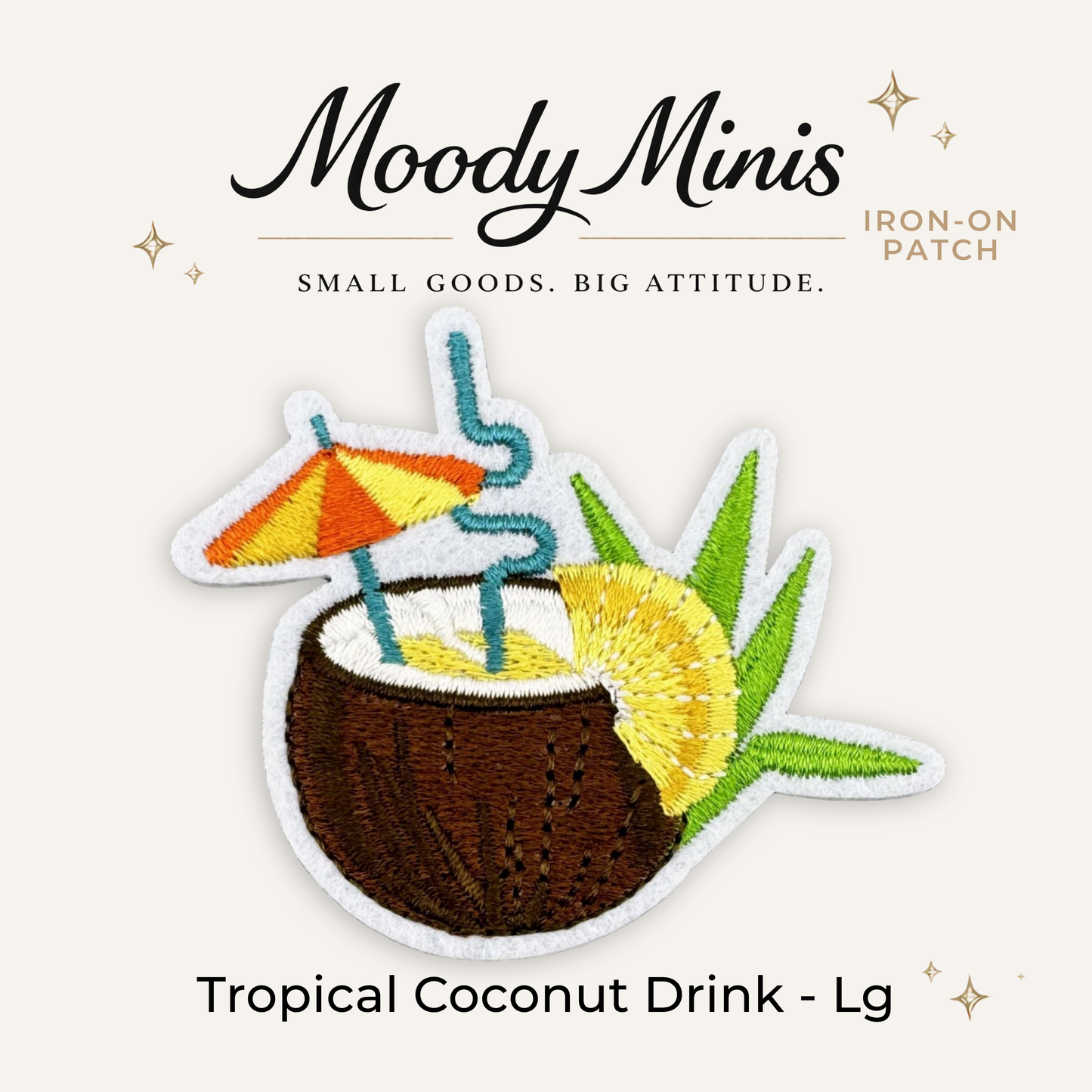 Tropical Coconut Drink Lg Embroidered Patch