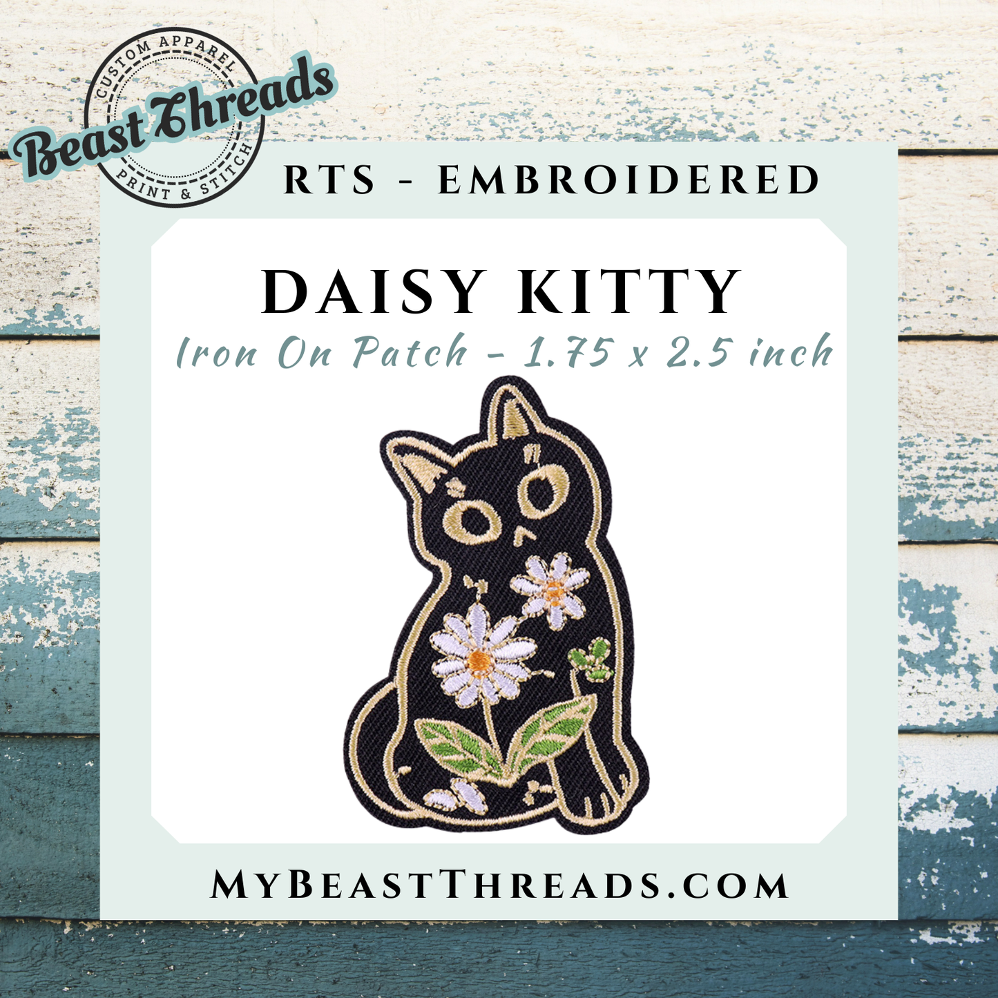 Daisy Kitty Embroidered Patch- RTS