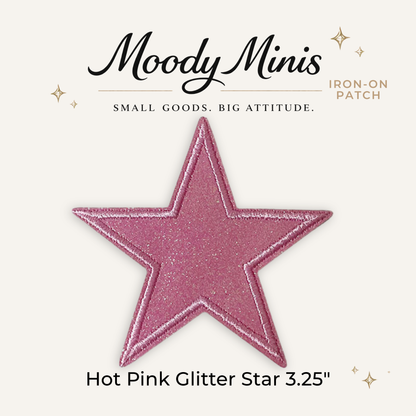 Hot Pink Glitter Star 3.25" Embroidered Patch