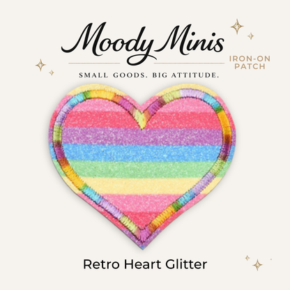 Retro Heart Embroidered Glitter Patch- RTS