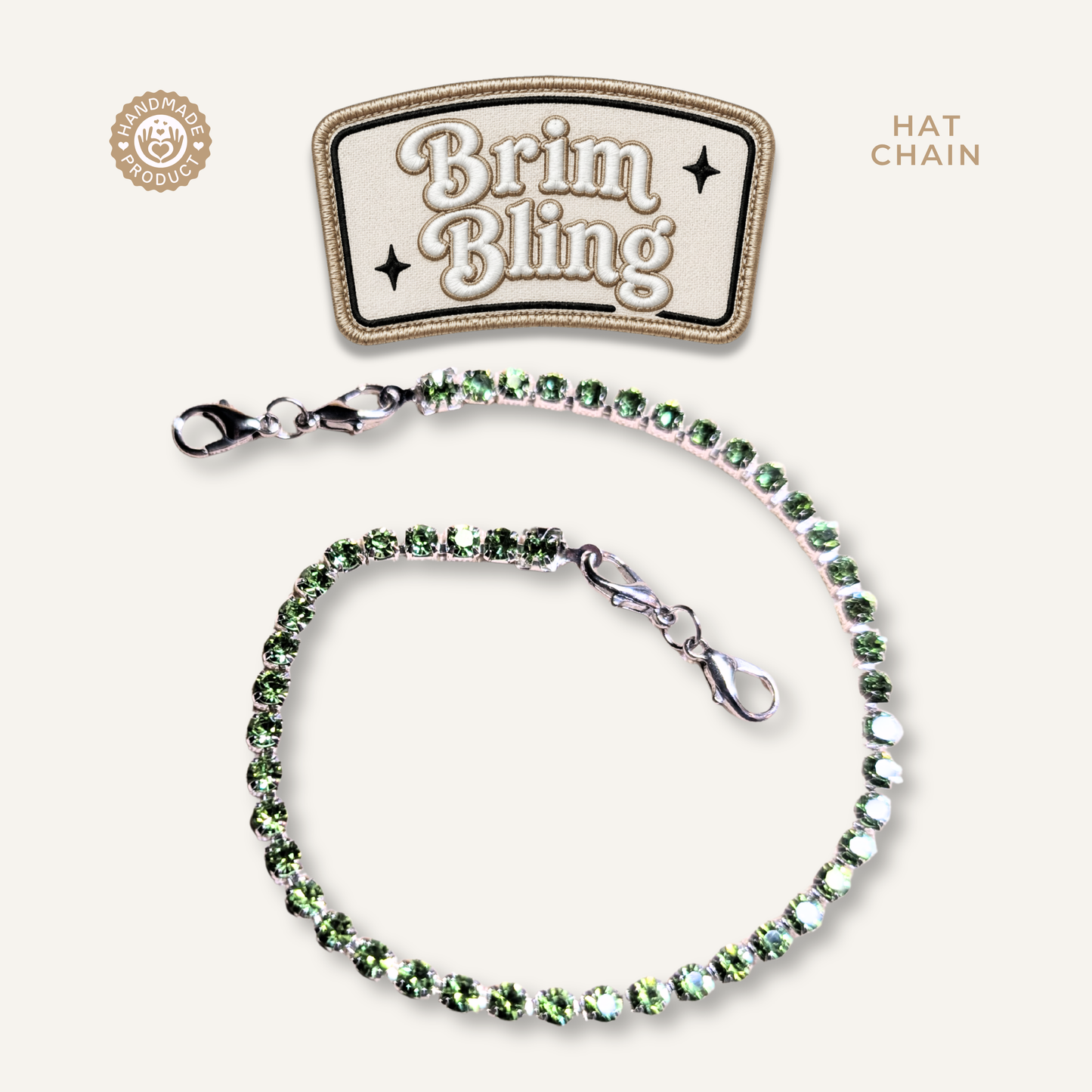 Green Rhinestone 4mm - 11 Inch Hat Chains