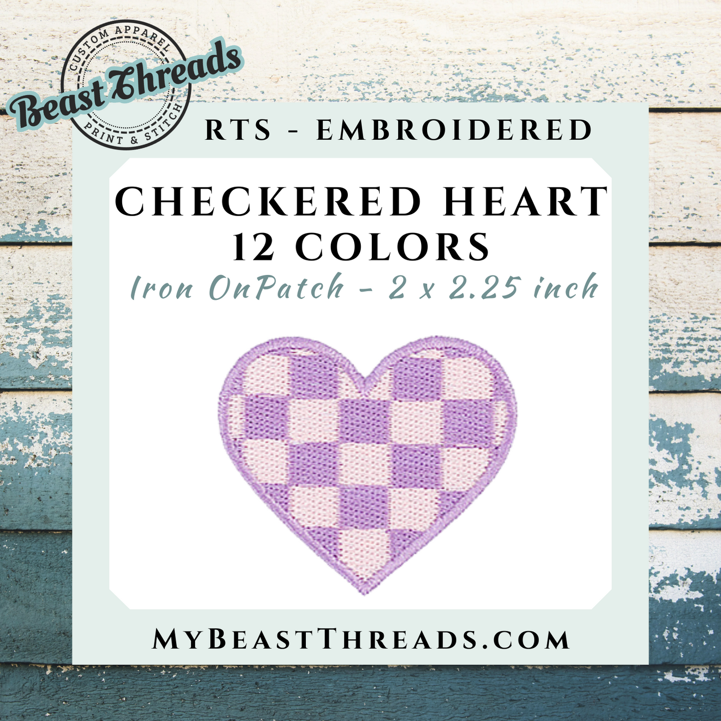 Checkered Heart Embroidered Patch- RTS