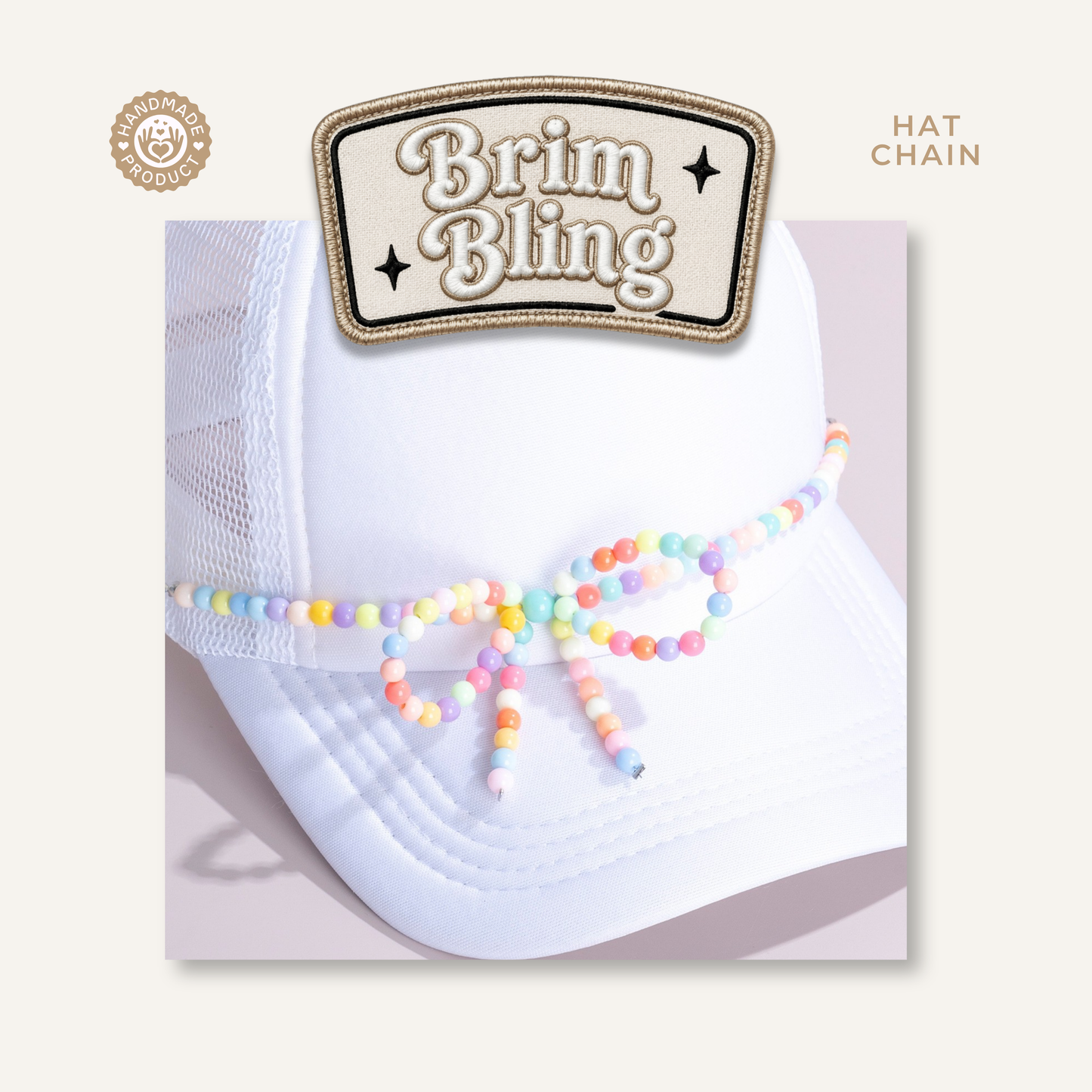 Multi Color Pearl Bow - 11 Inch Hat Chain