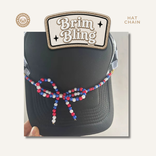 Red White & Blue Pearl Bow - 11 Inch Hat Chain