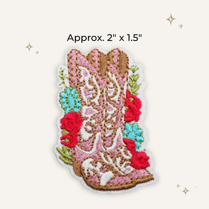Cowgirl Flower Boots Embroidered Patch