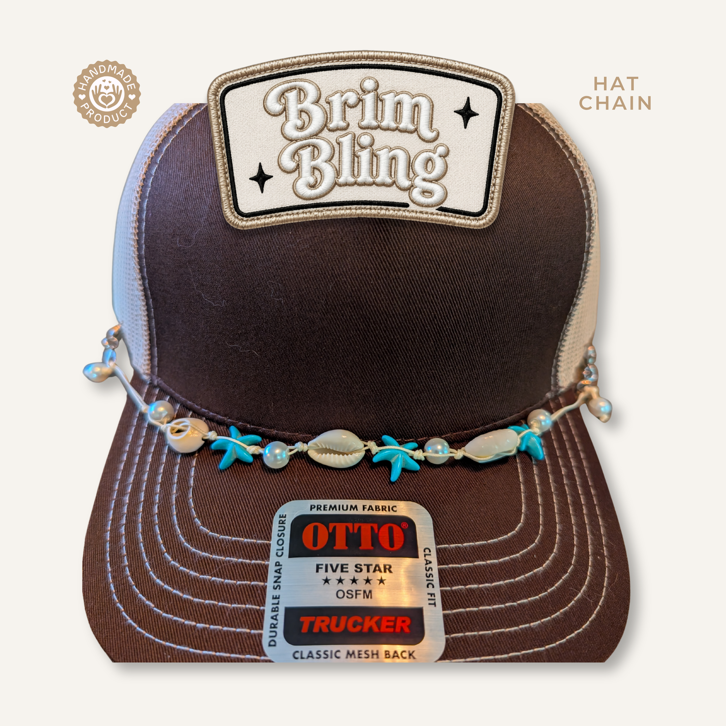 Puca Shell, Pearl & Starfish Turq - 11 Inch Hat Chain