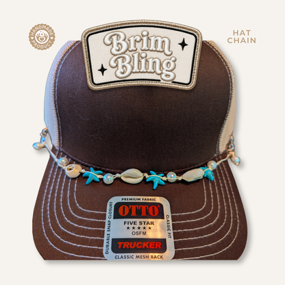 Puca Shell, Pearl & Starfish Turq - 11 Inch Hat Chain