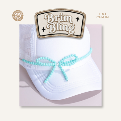 Lake Blue Pearl Bow - 11 Inch Hat Chain